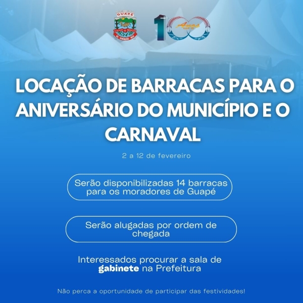 LOCAÇÃO DE BARRACAS PARA O ANIVERSÁRIO DA CIDADE E CARNAVAL