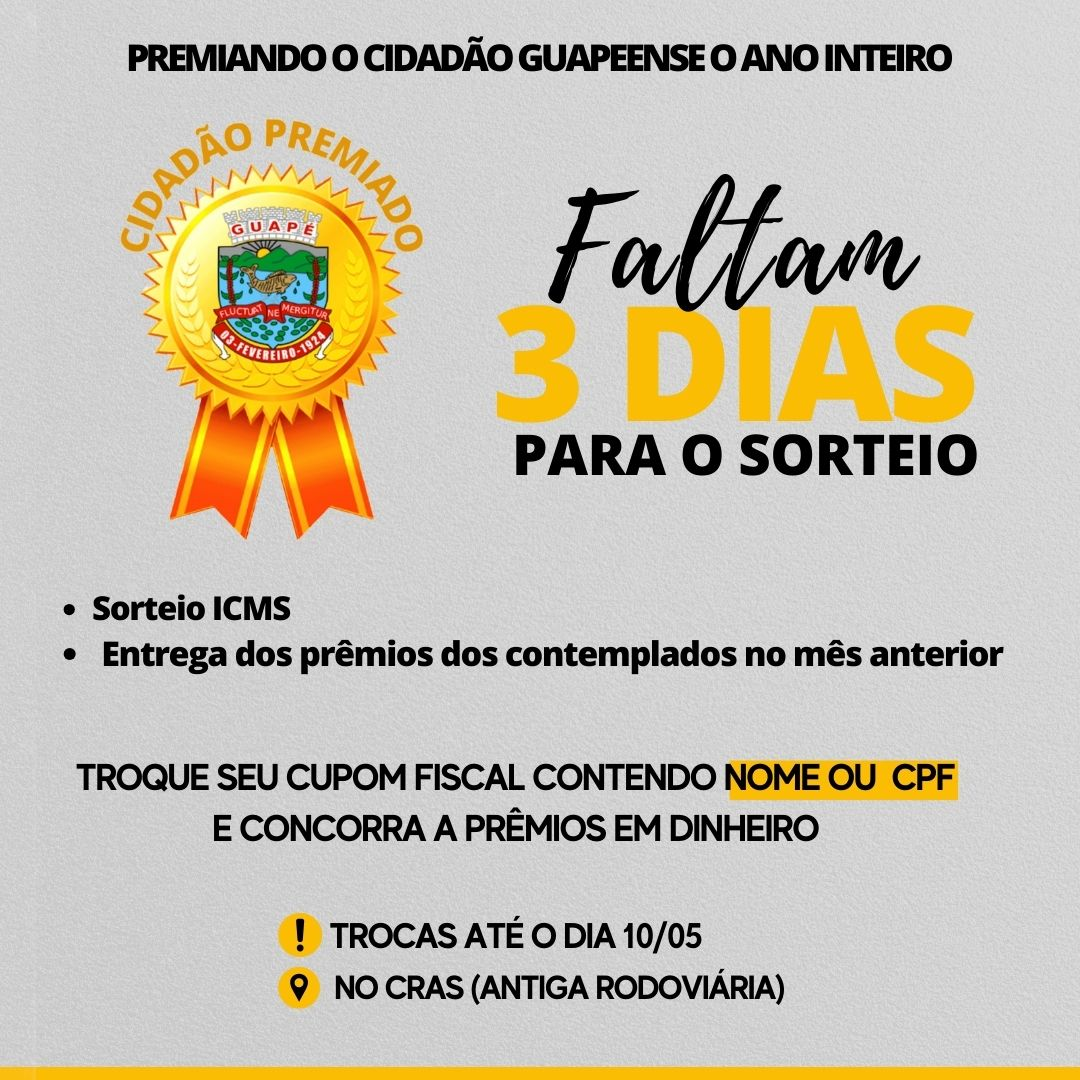 FALTAM 3 DIAS PARA O SORTEIO